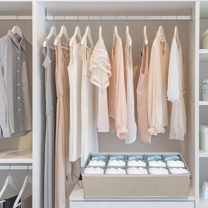 Belt Organizer for Closet, Tie Storage Organizer Bins with 15 Compartments Drawer Organizer, Linen Closet Organizers Storage Box for Socks, Bras, Briefs, Ties, Belts