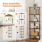 HOOBRO Corner Shelf Stand, 5-Tier Bamboo Corner Bookshelf, Plant Display Shelf, Corner Bookcase, Multipurpose Shelving Unit for Small Space, Living Room, Easy Assembly, Mocha MA20CJ01