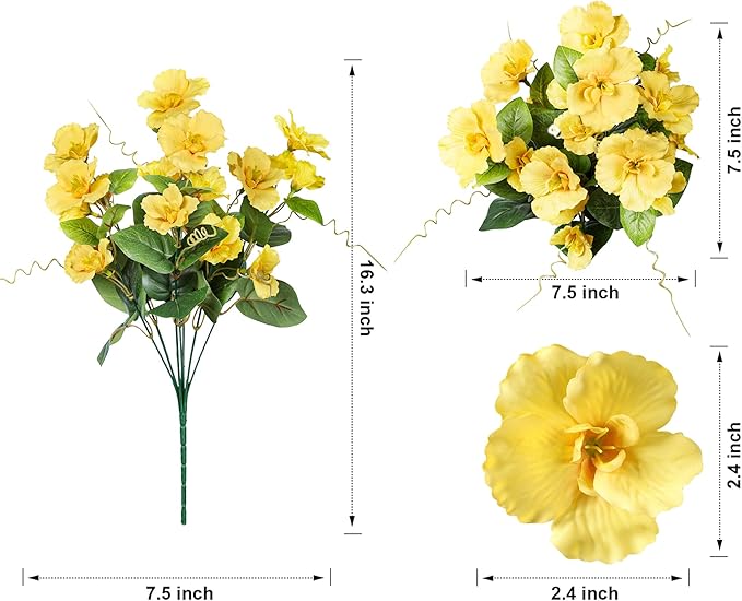 Fake Hibiscus Artificial Flowers for Outdoors Spring Summer Decoration, 6 Bundles Silk Hibiscus Flowers Bouquet UV Resistant Look Real Faux Plants for Outside Planter Front Door Porch Balcony, 2MixHB