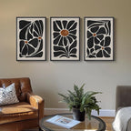 Framed Black and White Abstract Wall Art, 3 Piece Black Boho Floral Botanical Canvas Prints Painting for Living Room, Mid Century Modern Flower Artwork for Bedroom Hallway Office Home Decor, 16x24