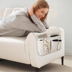 Velvet Armchair Caddy for Couch Remote Control Holder Non-slip Sofa Armset Organizer Caddy Storage for Recliner Couch 5 Pocket for Magazine 35"x13" Ivory 1 Piece