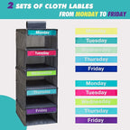 5-Shelf Weekly Clothes Organizer for Kids, Kids Daily Shelf Hanging Closet Organizer with 6 Side Pockets, Days of The Week Hanging Storage Shelves, Grey