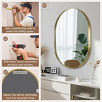 Gold Oval Mirror, 24"x32" Oval Bathroom Mirror, Brushed Gold Mirror with Aluminium Alloy Frame, Anti-Rust, Tempered Glass