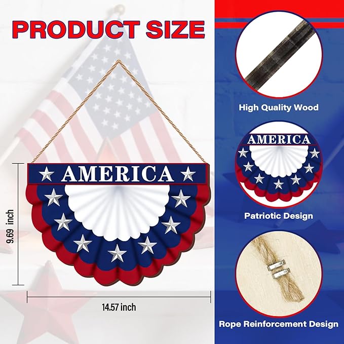 4th of July Wreath Patriotic Decorations Patriotic Wreaths for Front Door Hanging Sign Wooden 4th of July Decorations for Front Door Decorations Memorial Day Fourth of July Porch Wall Home Decor