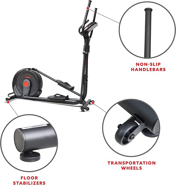Sunny Health & Fitness Power Stride Smart Elliptical with 17.7" Stride & Pulse Sensor, 16 Level Magnetic Resistance Cross Trainer for Home Full Body Workout with SunnyFit App, Optional Electromagnetic