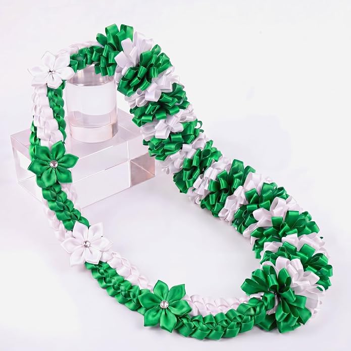 Canlierr Graduation Leis Class of 2026 Grad Ribbon Leis Double Braided Necklace Hawaiian Flower Garland with Heart Kukui Nut for Man Woman Graduation Party Supplies
