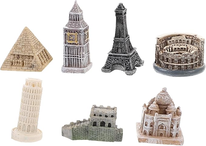 BESPORTBLE 7Pcs Miniature Architecture Model Kit Resin Building Sculptures of Famous Landmarks Decoration for Weddings and Events Includes Eiffel Tower More