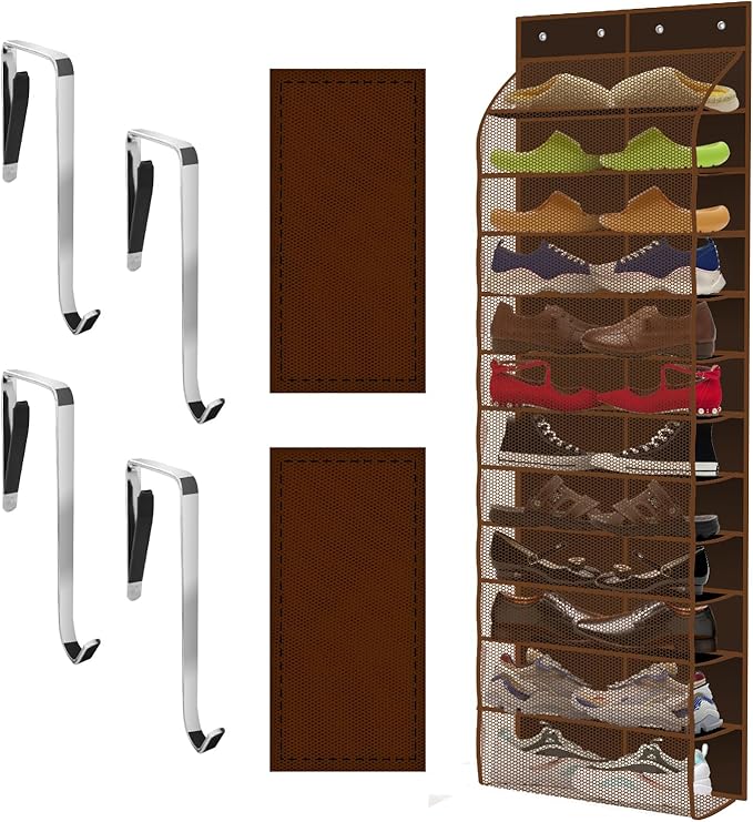 Over The Door Shoe Organizer with 12 Large Breathable Pockets - Durable Hanging Storage for the Entire Family's Shoes (Espresso)