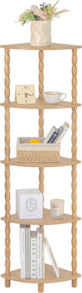 MaxSmeo Corner Bookshelf, 5-Tier Corner Shelf Stand, Modern Corner Plant Shelves with Storage, for Bedroom, Bathroom, Kitchen, Living Room (Rustic Walnut)