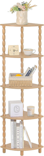 MaxSmeo Corner Bookshelf, 5-Tier Corner Shelf Stand, Modern Corner Plant Shelves with Storage, for Bedroom, Bathroom, Kitchen, Living Room (Rustic Walnut)