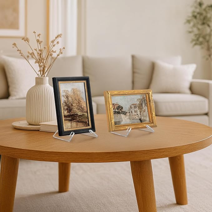 Americanflat Acrylic Easel Stand - 4" Tabletop Easel and Plate Stand - Set of 4 - Lightweight Display Holders for Photos, Cards, Frames, Books, Magazines, Albums - Home or Office Decor