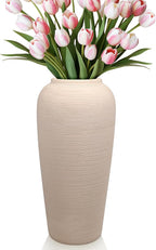 Tall Ceramic Vase 12 Inch Neutral Textured Vase,Cream Ceramic Vase for Home Decor,Farmhouse Tall Ceramic Flower Vase for Dining Table,Living Room,Kitchen,Bedroom,Entryway