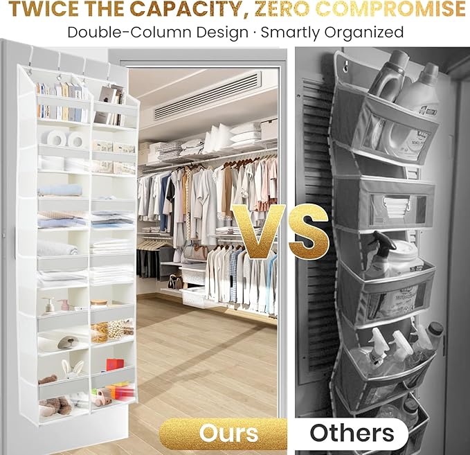 HOMELUX THEORY UPGRADED 6 Tiers Over The Door Organizer Hanging - 100D EXTRA THICK & 50lbs HUGE CAPACITY, 12 Side Mesh Pockets Over The Door Shoe Organizer, Hanging Closet Organizer (Baby Pink, XL)