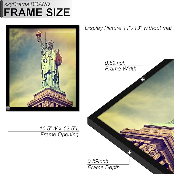 100% Solid Wood 11x13 Picture Frame Set of 2, Black Frame for 11 x 13 Inch Picture Poster Photo, Light Weight 11 by 13 HQ Matte Black Frame for Wall - 2 Pack/Black/11 x13