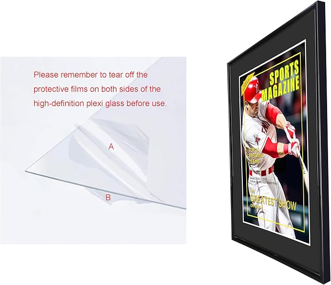 2 Packs Sports Magazine Frame Fits Measuring 8.5 x 11.25 Inch Magazine Display Frame with Black Core Matting and Installed Hangers for Wall Hanging