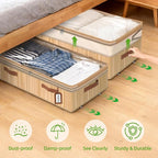 Livole Bamboo Under Bed Storage with Wheels, 6-10 inches Height Adjustable Underbed Storage Containers, 92L XXXL Large Rolling Under Bed Storage Bins for Clothes, Blankets, Sweater, Shoes, 1 Pack