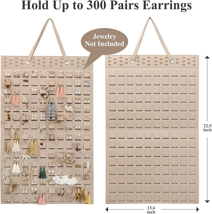 Hanging Earrings Organizer, Earring Holder & 20 Hooks, Holds Up To 300 Pairs, Compact Design, Soft Material, Earring Hanger Earring Display Hanging Organizer for Women Girls -1 Pack