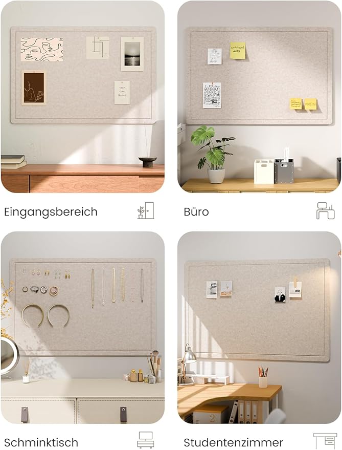 Fluxynara Large Bulletin Board, 59" x 35.4" Cork Board Alternative with 24 Safe Removable Adhesive Tabs, Foldable Felt Pin Board for Home Office, Classroom, Bedroom,Entryway for Walls—Oatmeal