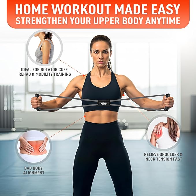 Figure 8 Resistance Bands for Arm, Back, 3 Level Latex Heavy Exercise Bands with Handles for Strength Training, Full Body Workout, Physical Therapy, Pilates, Yoga, Home Gym Equipment for Women