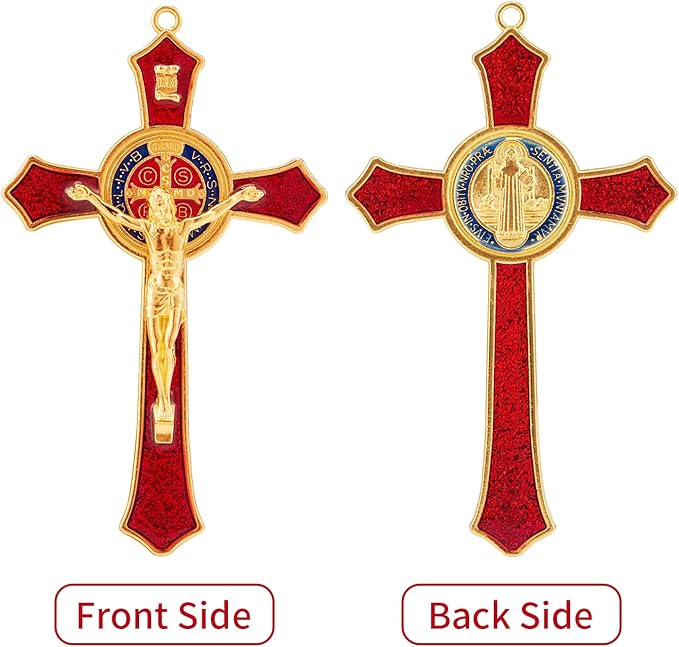 St Benedict Crucifix Red,Crucifix Wall Cross For Catholic Decor,Medalla De San Benito,Jesus Christ Hanging Cross Wall Decor,Crucifijo Del Perdon,Saint Benedict Medal Prayer For Home Decoration