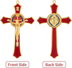 St Benedict Crucifix Red,Crucifix Wall Cross For Catholic Decor,Medalla De San Benito,Jesus Christ Hanging Cross Wall Decor,Crucifijo Del Perdon,Saint Benedict Medal Prayer For Home Decoration