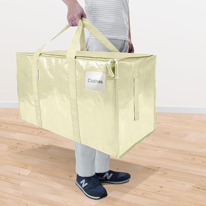 TICONN 4 Pack Extra Large Moving Bags Heavy Duty with Zippers & Carrying Handles, Durable Storage Bags Moving Boxes for Closet Organizers and Storage (4 Pack, Cream)