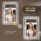 LOAAO 23.6"x35.4" LED Mirror for Bathroom, Lighted Bathroom Mirror with Lights, Anti-Fog, Dimmable, Memory Function, Clear Reflection