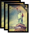 100% Solid Wood 9x13 Picture Frame Set of 3, Black Frame for 9 x 13 Inch Picture Poster Photo, Light Weight 9 by 13 HQ Matte Black Frame for Wall - 3 Pack/Black/9"x13"