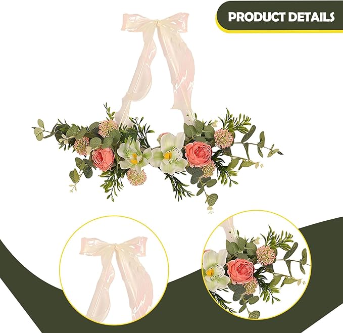 Artificial Floral Swag Front Door Swag Indoor Decorative Hanging Spring Wreath for Restaurant Birthday Holidays Apartment, JJ608
