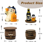 Funny Mini Cat Drinking Figurines Set - Resin Cat with Miniature Beer & Whiskey Barrel Figure for Desk Shelf Home Bar Decor, Unique Cat Lover Gift (Barrel Set)