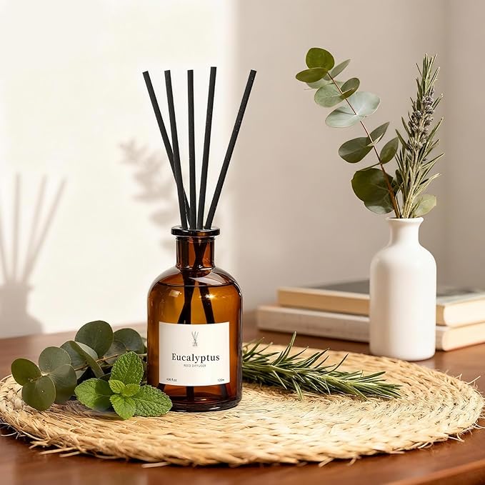 Reed Diffuser Set, 8.12 fl.oz Eucalyptus Scented Diffuser with Sticks, Up to 120 Days, Home Fragrance Reed Diffuser for Bathroom Shelf Decor & Room Freshener