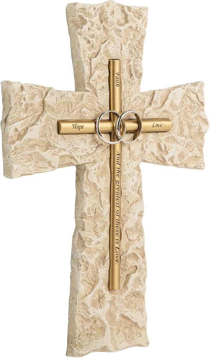 Grace4Joy Wedding Wall Cross, 10 Inches Marriage Prayer Wall Decor Religious Wedding Gifts, Hand Painted Faith Hope Love Cross Unique Gifts for Anniversary, Newlyweds Couple(Gold/Silver)