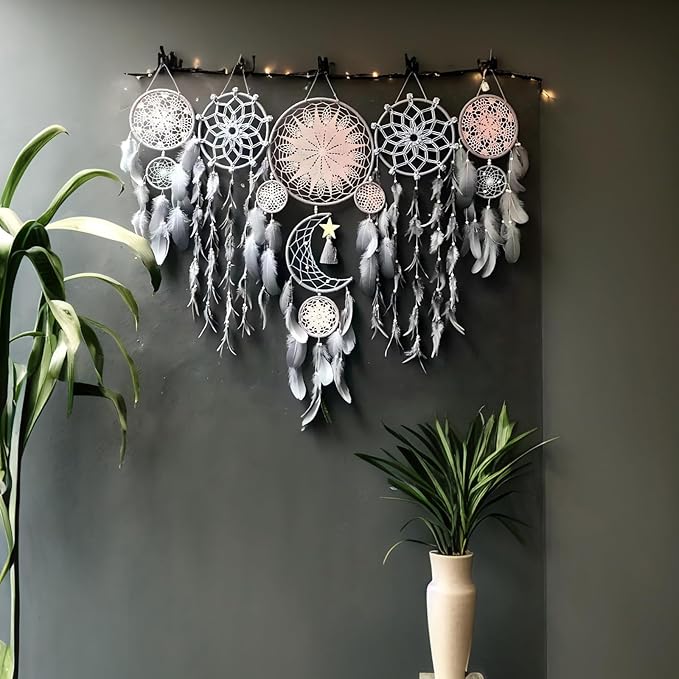 Dream Catcher Wall Decor,Large Boho Dream Catcher with Luxurious Feathers & Beads, Handmade Wall Hanging for Bedroom,Living Room, Gift Ready for Girls & Adults (Floral)