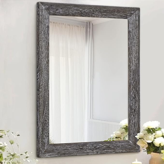 AAZZKANG Wall Mirror with Rectangle Wood Frame Large 26"x18" Rustic Decorative Hanging Mirrors for Bedroom Bathroom Living Room Home Office