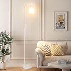 Ziisee Floor Lamps for Living Room - Industrial Standing Lamp with Glass Shade, Modern White Floor Lamp with LED Bulbs, Farmhouse Floor Lamp for Bedroom, Tall Lamp for Office - White