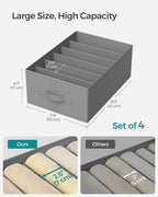 SONGMICS Set of 4 Large Size Wardrobe Clothes Organizers, 6-Compartment Foldable Drawer Organizers with Handles, 16.5 x 11.8 x 6.7 Inches, for Pants, Sweaters, Jeans, Dove Gray URUS009G04