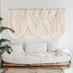 IOWER Macrame Wall Hanging Wedding Hanger Macrame Wall Decor Dorm Craftsmanship Handmade Tassel Knotting Boho Fiber Art Home Room Decor 47" W x 25" L