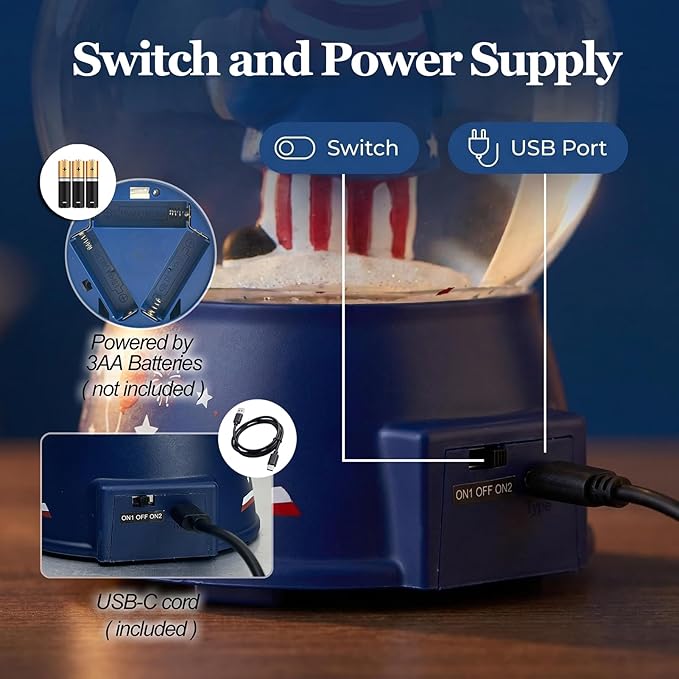 Patriotic 4th of July Gnome Snow Globe Lantern with Music - Light Up Water Globe with Swirling Glitter, USB or Battery Operated,Lighted Independence Day Decor Indoor, Patriotic Decor Gift (Gnome)