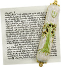 Mezuzah with Scroll for Door, Enamel&Zinc Alloy Blessing Mezuzah Case for Door, Colored Painted Mezuzha Scroll Kosher for Jewish Gifts/Jewish Decor, Christmas (Green)