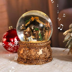 Christmas Snow Globe Musical - Nativity Snowglobe Vintage Water Snow Globes LED Light Change Music Box Home Christmas Decor for Kids Gold