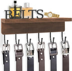 Belt Hanger Organizer for Closet, Wall Mount Belt Rack, Wooden Belt and Tie Organizer for Stores and Displays Mens Accessories (Length 9.8”) Brown