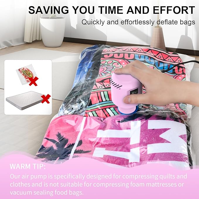 Electric Air Pump for Vacuum Storage Bags, Portable Travel Vacuum Pump Compressing Clothing Vacuum Seal Pump for Various Vacuum Seal Bags Pink(Storage Bag Not Included)