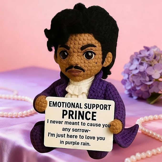 Handmade Crochet Prince Doll, Emotional Support Prince for Music Lovers, Positive Affirmation Desk Companion, Unique Commemorative Gift for Adults (Style B)