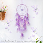 Pretty Jolly Dreamy Girls Butterfly Dream Catcher Wall Decor Fairy Purple Feather Baby Dreamcatcher Handmade Home Décor Wall Hanging for Nursery Bedroom Girls Birthday Gift