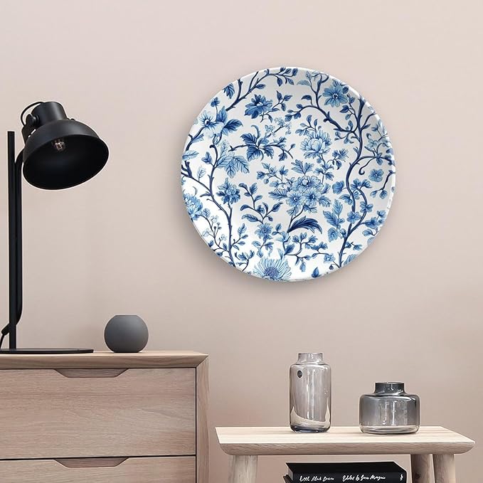 Blue Ceramic Decorative Plate, Pattern Decorative Dish with Stand, Creative Arts Bone China Decorative Plates Art Porcelain Plate for Living Room Hallway Table Decor