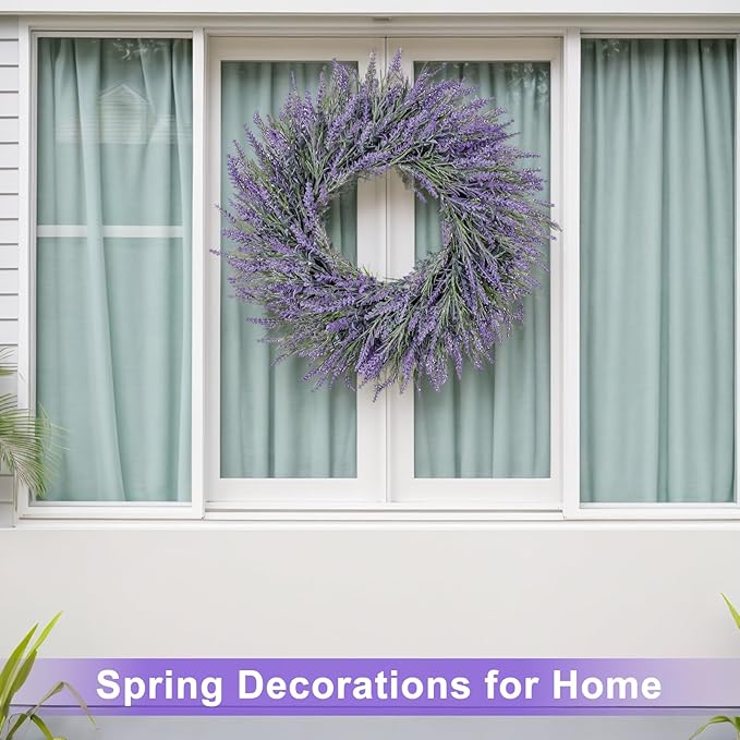 26 Inch Large Lavender Wreaths for Front Door Outside Summer Spring Wreaths for Front Door Floral Wreath All Season for Wedding Farmhouse Porch Wall Room Home Decor