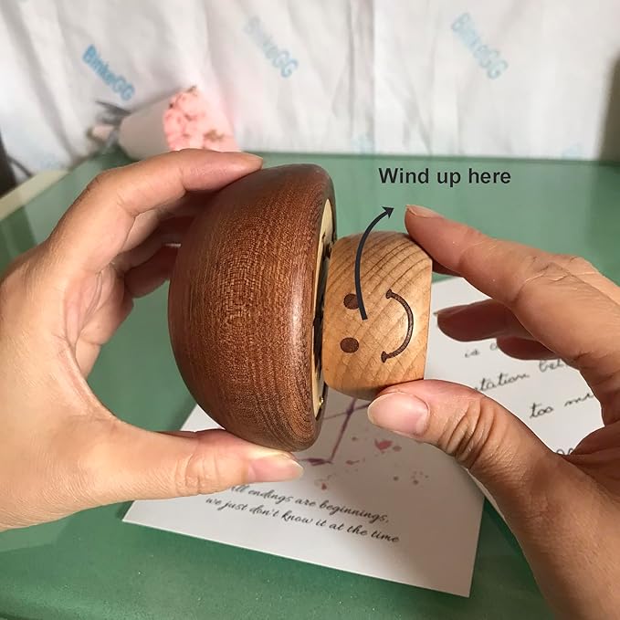 BinkeGG Play (Here Comes The Bride (Lohengrin Brautchor)) Walnut Mushroom Shaped Clockwork Music Box with Sankyo Musical Movement (65 Tunes Option)