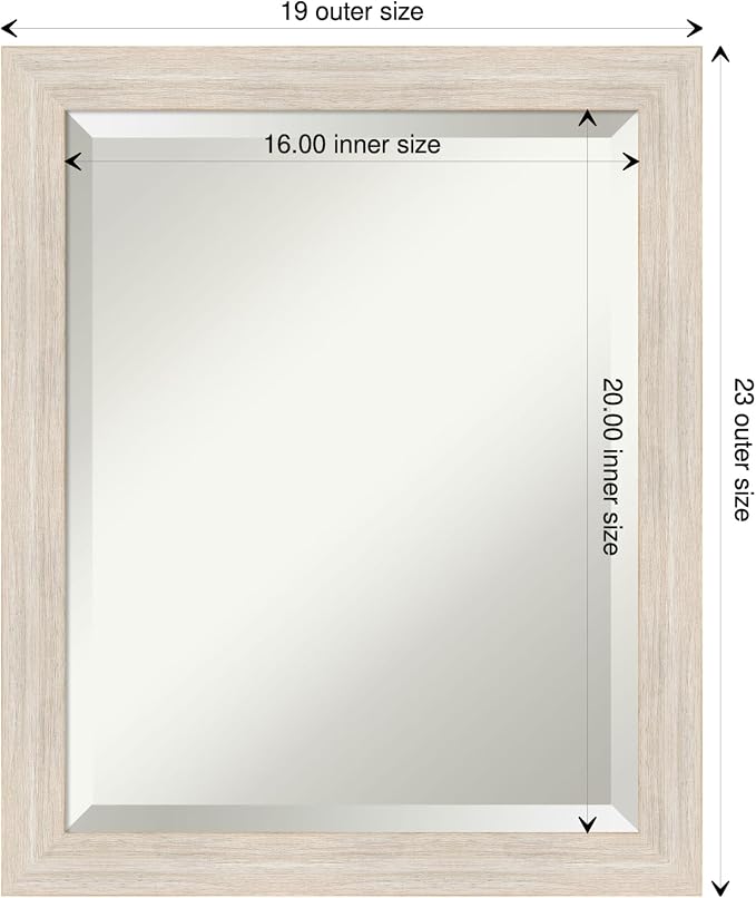 Amanti Art White Wall Mirror 23x19 Hardwood White Wash Narrow Rectangle Bathroom Mirror for Wall Decor Living Room, Small Country Rustic Wood Frame, Hangs Horizonally and Vertically, Bathroom Decor,