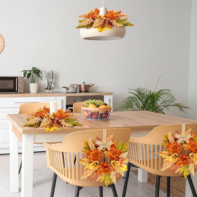 12 Pcs Fall Floral Swags Wreaths Mini Autumn Artificial Candle Rings Wreaths with Berries 3 inch Farmhouse Cabinets Hanging Wreath for Pillar Front Door Porch Wall Window Decoration