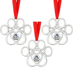 Set of 3 Christmas Hanging Ornaments - Silver Pawprint Christmas Ornaments Tree Decor for Xmas Tree Gift Decorative Hanging Ornaments Hanging Pendants (3, Silver Pawprint)
